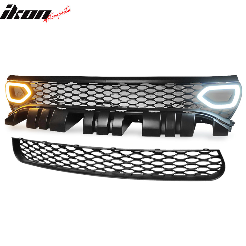 IKON MOTORSPORTS, Upper & Lower Grilles + Lights Compatible With 2015-2023 Dodge Charger, Front Grille with Air Ducts Grille Lights SRT Style, 2016 2017 2018