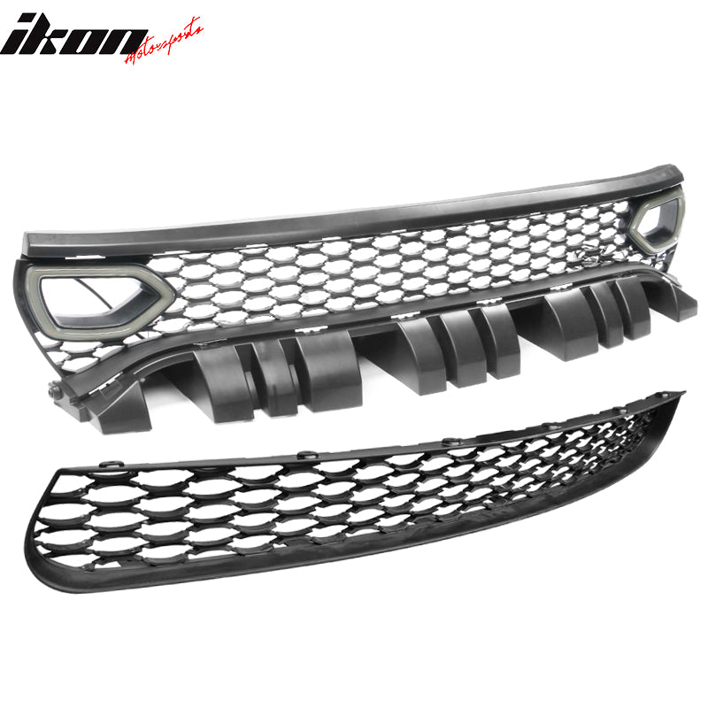 Fits 15-23 Dodge Charger SRT Style Front Upper & Lower Grille w/ LED Lights