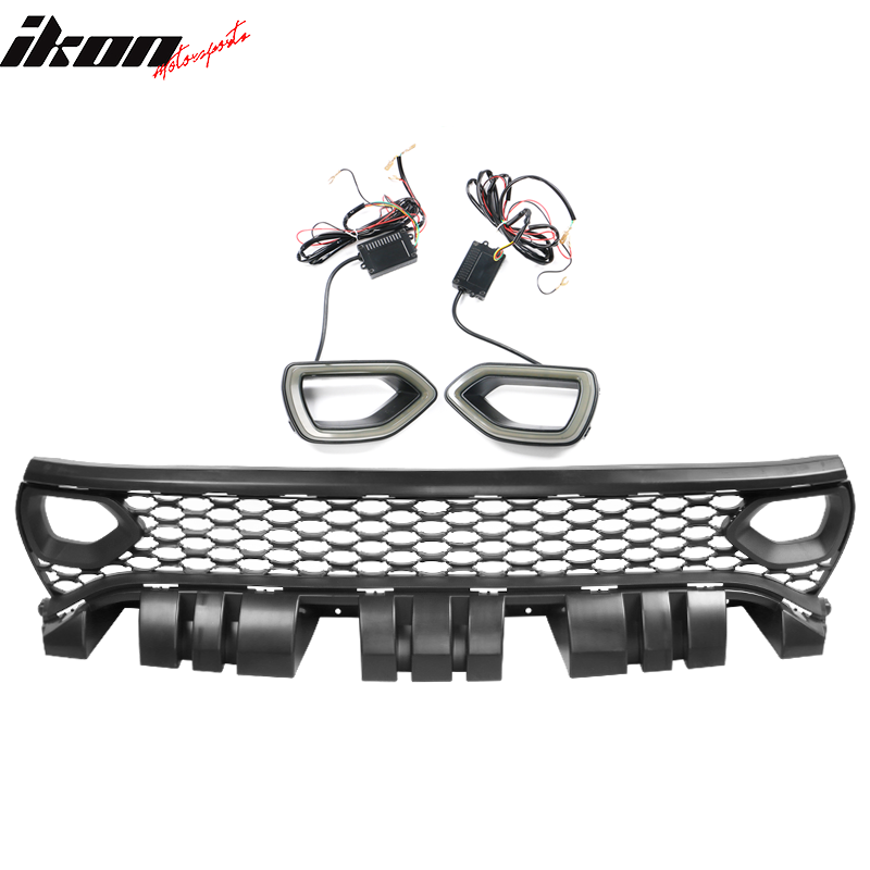 Fits 15-23 Dodge Charger SRT Style Front Upper & Lower Grille w/ LED Lights