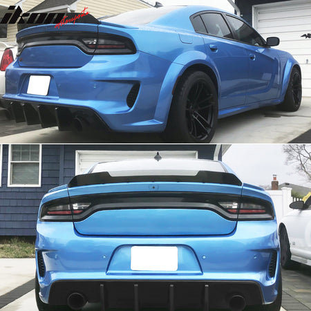 Fits 15-23 Dodge Charger Rear Bumper Conversion w/ Gloss Black Rear Diffuser Lip