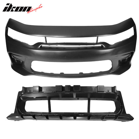 Fits 15-23 Charger PP Front Bumper w/ Widebody Upper Lower Grille Foglight Cover