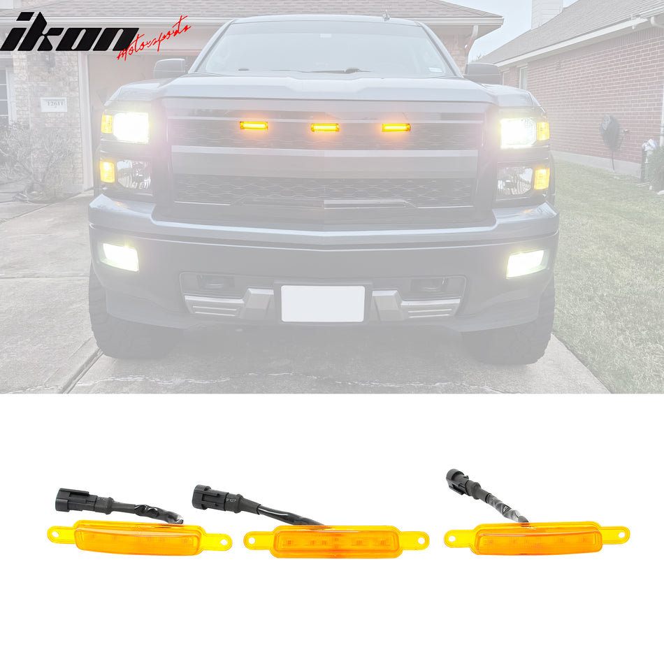Chevy Silverado & GMC Sierra 1500 2500 3500 3PC Amber LED Grille Light