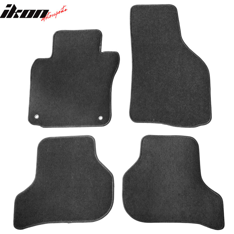 Floor Mats Compatible With 2010-2014 VW MKIV Golf & GTI, Black Nylon Front Rear Flooring Protection Interior Carpets 4PC By IKON MOTORSPORTS, 2011 2012 2013