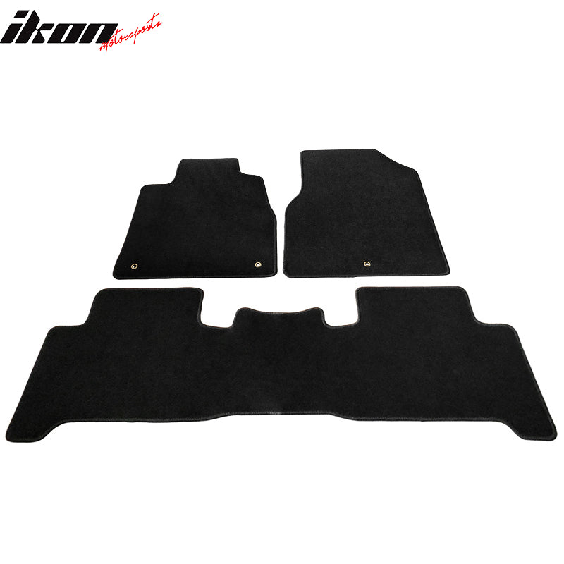 Floor Mats Compatible With 2007-2013 Acura MDX, 3 PCS Black Nylon Front Carpets Flooring Protection Interior By IKON MOTORSPORTS, 2008 2009 2010 2011 2012