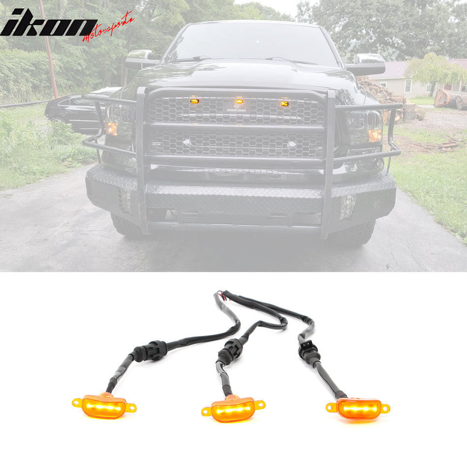 Dodge Ram 1500 2500 3500 3PCS Amber LED Grille Lights W/Wiring Harness