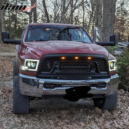 IKON MOTORSPORTS LED Grille Lights Compatible With Dodge Ram 1500 2500 3500 & 1500 Classic, 3PCS Amber LED Grill Light Replacement With Wiring Harness