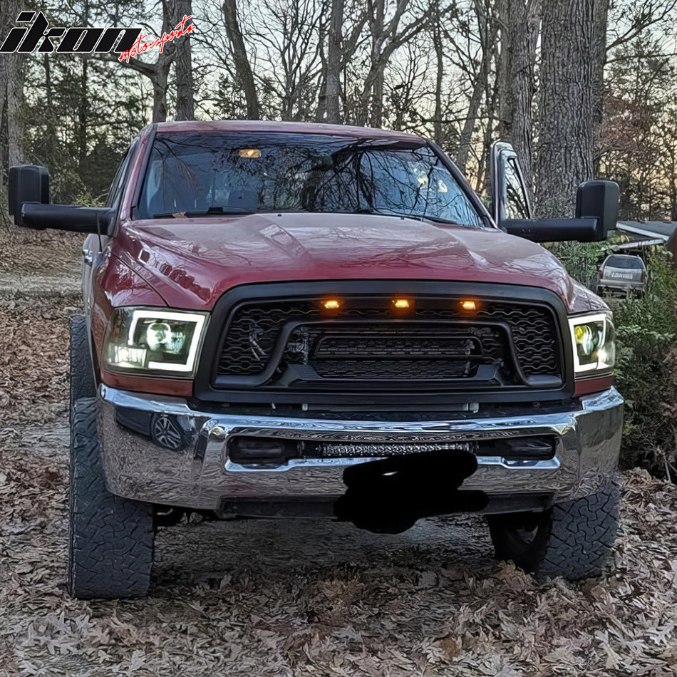 IKON MOTORSPORTS LED Grille Lights Compatible With Dodge Ram 1500 2500 3500 & 1500 Classic, 3PCS Amber LED Grill Light Replacement With Wiring Harness