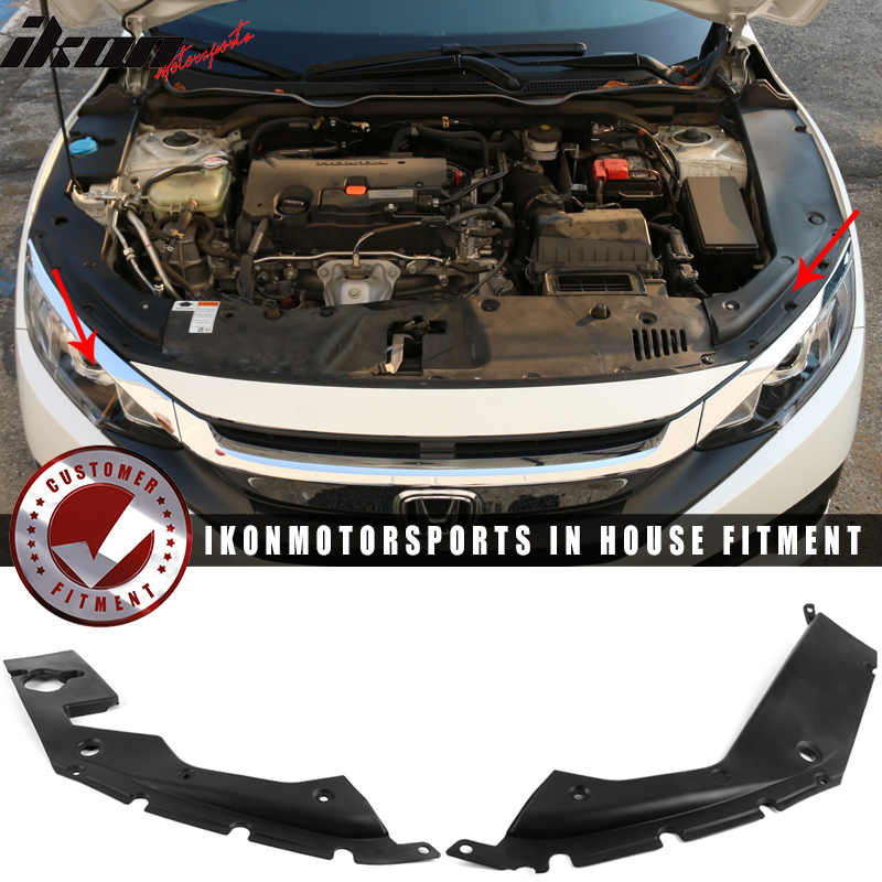 2016-2020 Honda Civic Unpainted Black Engine Bay Side Panel Covers ABS