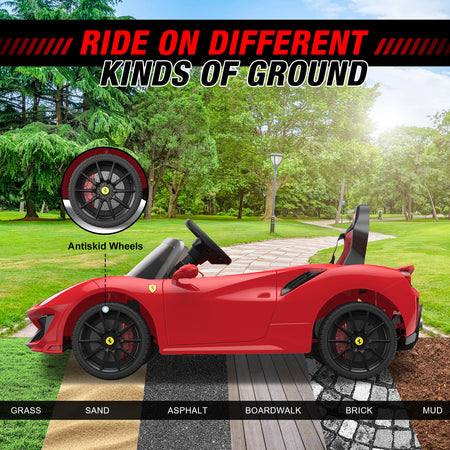 IKON MOTORSPORTS Electric Licensed Ferrair Car for Kids, 12V Battery Powered Ride On Car Toy with Remote Control for Children, W/ Spring Suspension, Speaker, MP3, LED Lights, Red