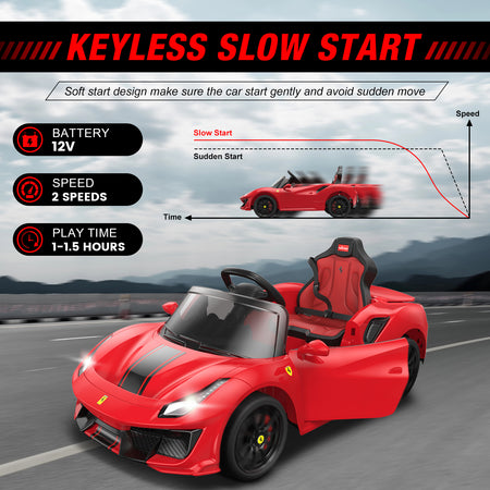 IKON MOTORSPORTS Electric Licensed Ferrair Car for Kids, 12V Battery Powered Ride On Car Toy with Remote Control for Children, W/ Spring Suspension, Speaker, MP3, LED Lights, Red