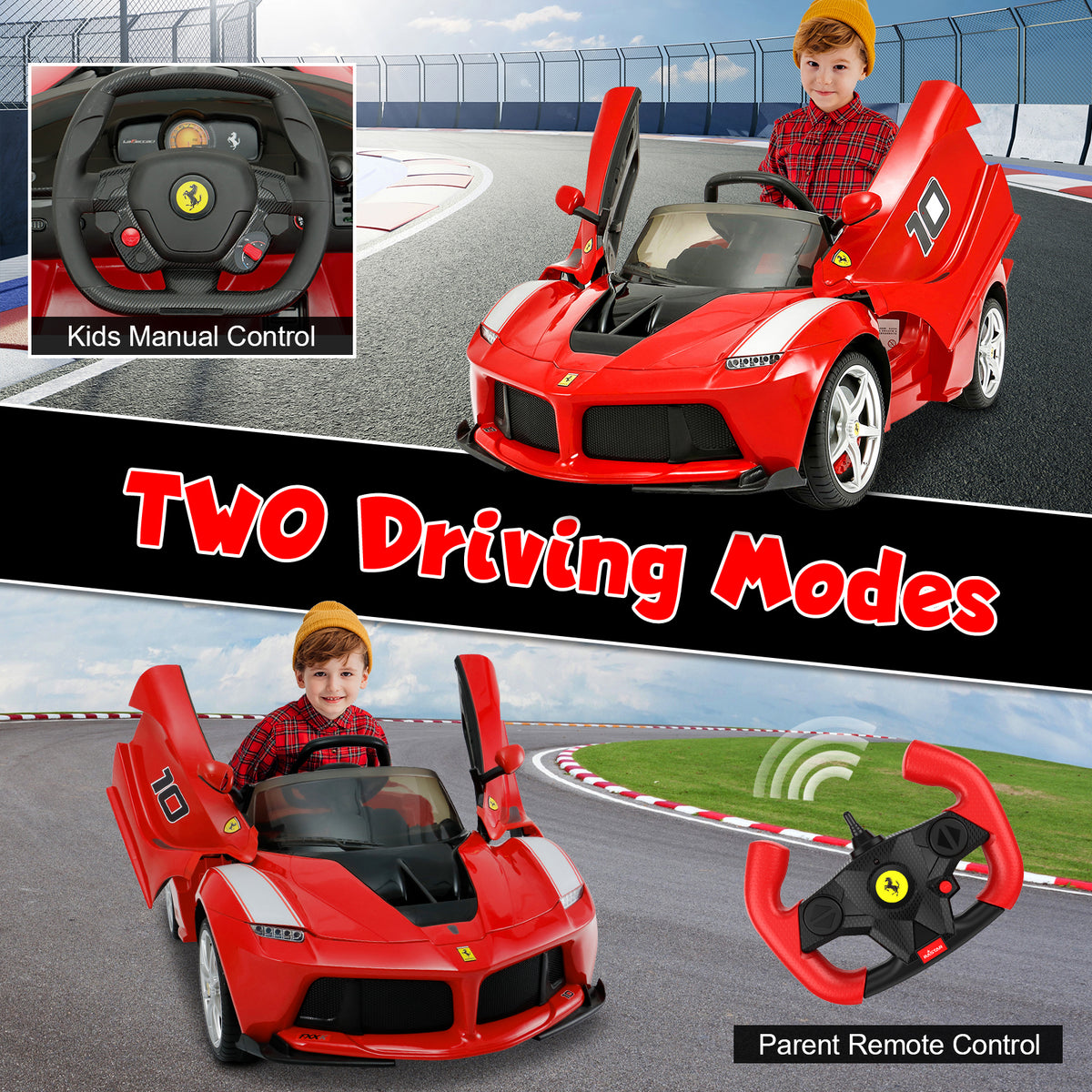 IKON MOTORSPORTS Licensed Ferrair Car for Kids with Parent Remote Control, 12V 2 Speeds Electric Ride On Powered Toy Vehicle, Spring Suspension, Openable Doors, LED Lights, MP3, Red