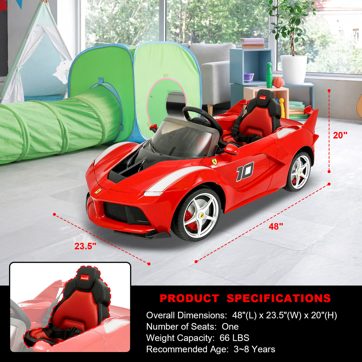 IKON MOTORSPORTS Licensed Ferrair Car for Kids with Parent Remote Control, 12V 2 Speeds Electric Ride On Powered Toy Vehicle, Spring Suspension, Openable Doors, LED Lights, MP3, Red
