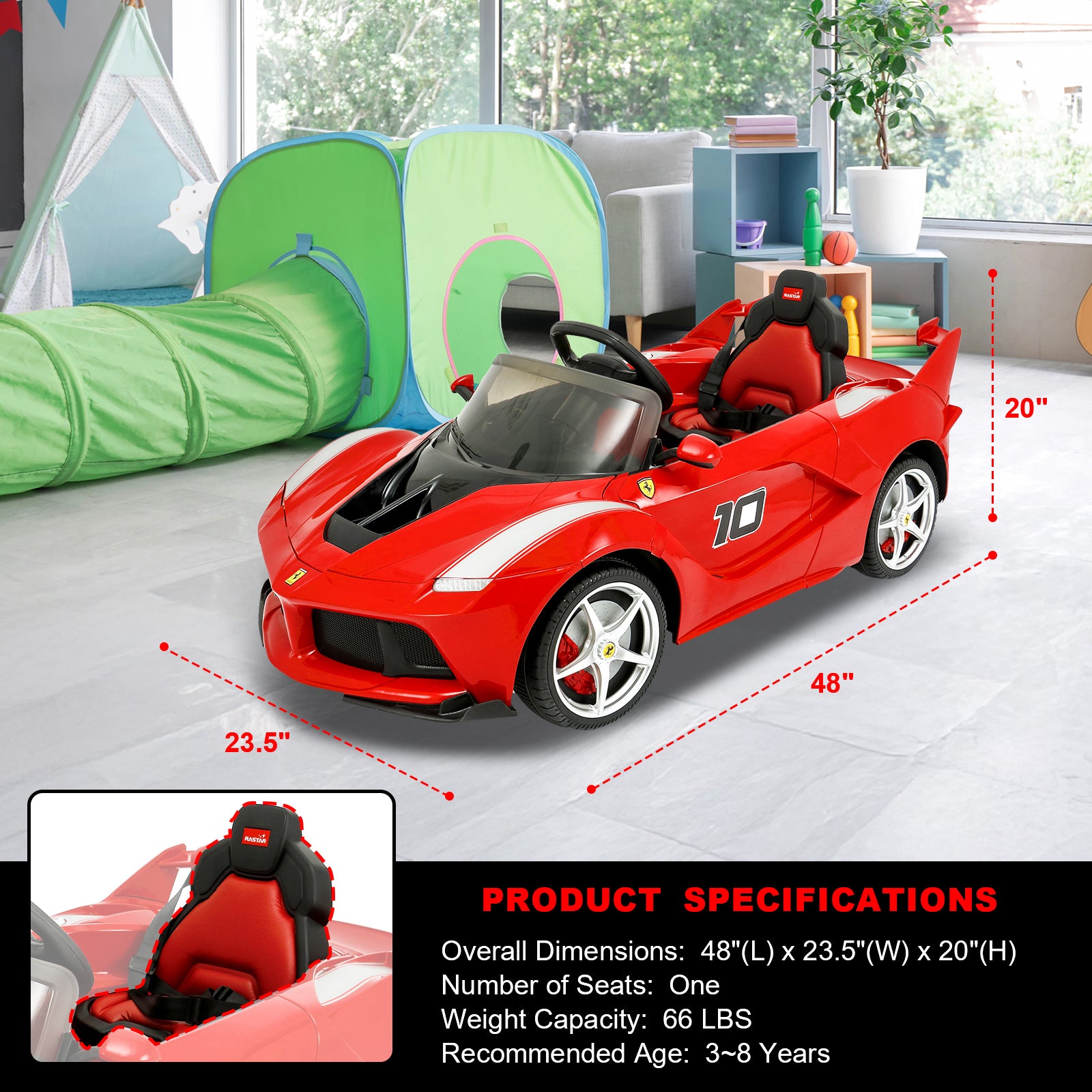 IKON MOTORSPORTS Licensed Ferrair Car for Kids with Parent Remote Control, 12V 2 Speeds Electric Ride On Powered Toy Vehicle, Spring Suspension, Openable Doors, LED Lights, MP3, Red