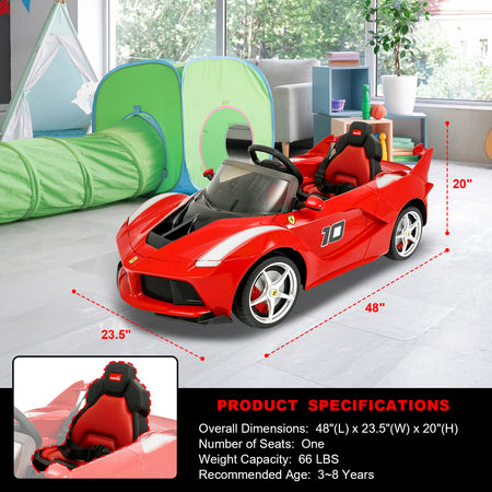 IKON MOTORSPORTS Licensed Ferrair Car for Kids with Parent Remote Control, 12V 2 Speeds Electric Ride On Powered Toy Vehicle, Spring Suspension, Openable Doors, LED Lights, MP3, Red