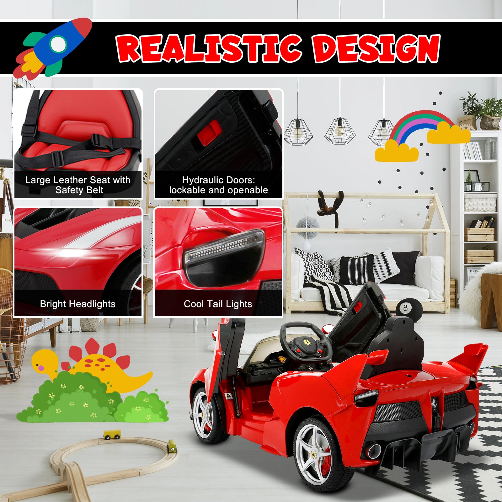 IKON MOTORSPORTS Licensed Ferrair Car for Kids with Parent Remote Control, 12V 2 Speeds Electric Ride On Powered Toy Vehicle, Spring Suspension, Openable Doors, LED Lights, MP3, Red