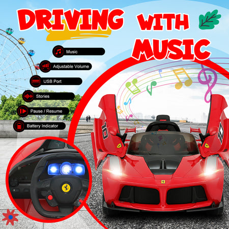IKON MOTORSPORTS Licensed Ferrair Car for Kids with Parent Remote Control, 12V 2 Speeds Electric Ride On Powered Toy Vehicle, Spring Suspension, Openable Doors, LED Lights, MP3, Red