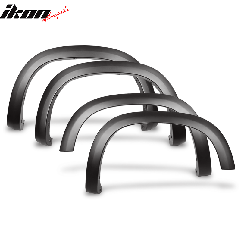 IKON MOTORSPORTS, Fender Flares Compatible With 2019-2023 Chevy Silverado 1500, Factory Style PP 4PC Textured Black Extension Fender Flare