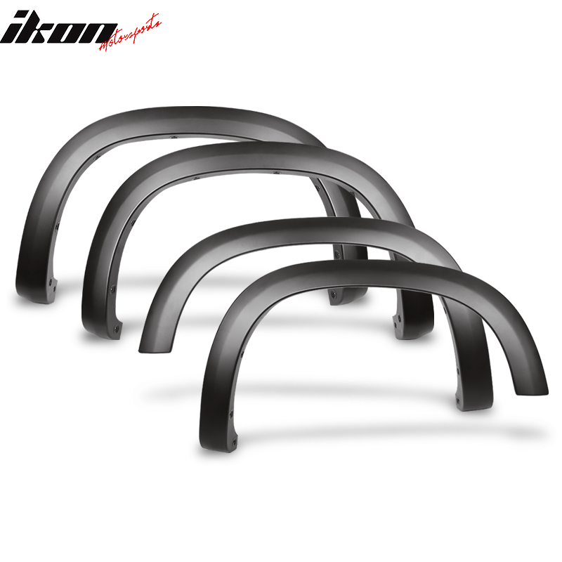 IKON MOTORSPORTS, Fender Flares Compatible with 2019-2023 Chevy Silverado 1500, Factory Style PP 4PC Textured Black Extension Fender Panel