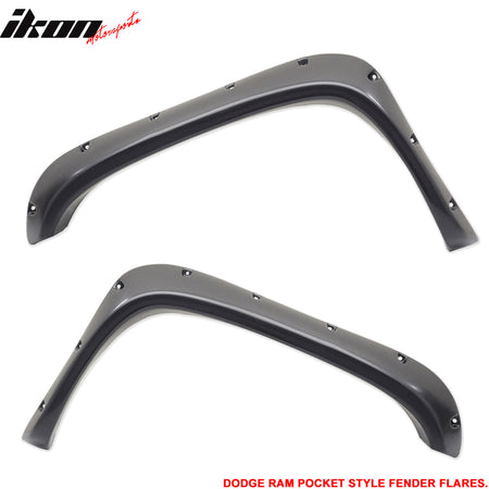 4PC Fender Flares 94-02 Ram1500 2500 3500 POCKET Style Smooth BLK ABS Rear+Front