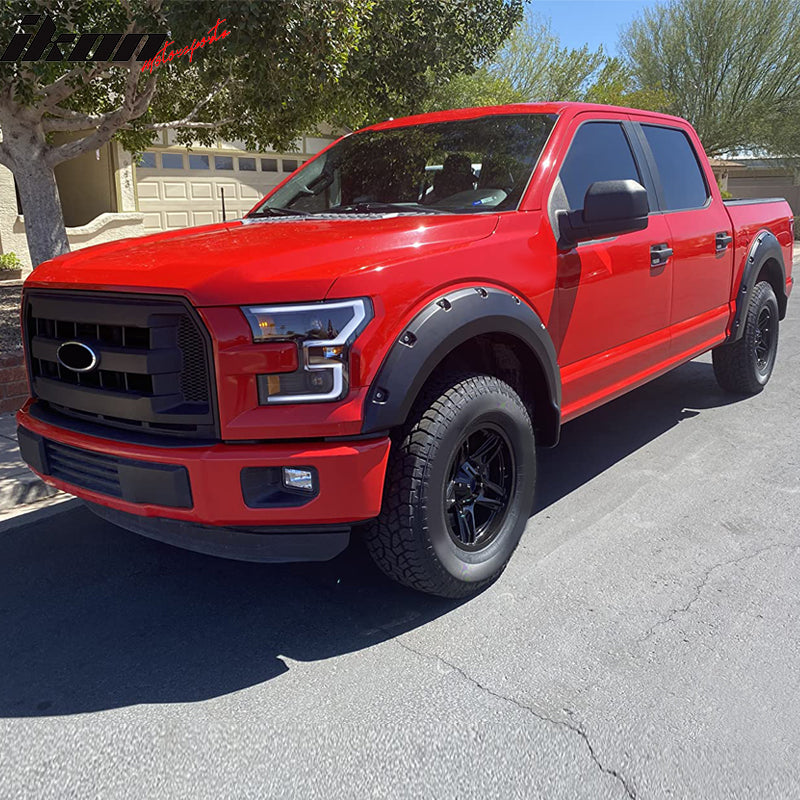 Fits 15-17 Ford F150 Pocket Rivet Style Matte Black Wheel Fender Flares 4PC - PP