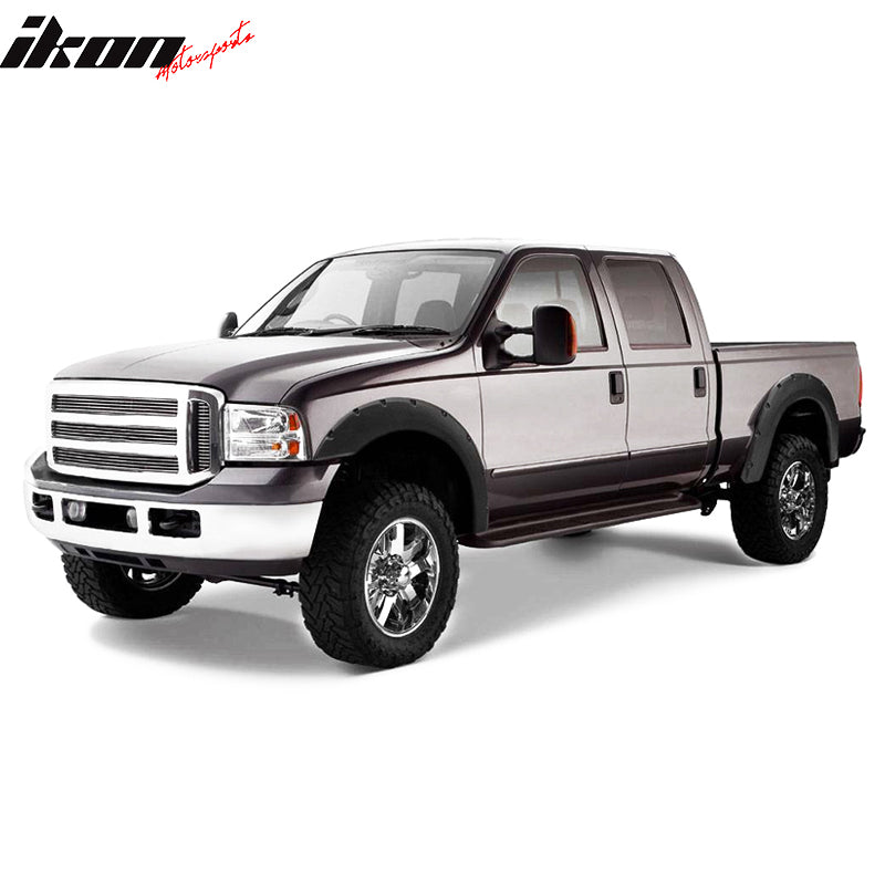 IKON MOTORSPORTS, Fender Flares Compatible With 1999-2007 F250 F350 Superduty, Pocket Rivet Style PP