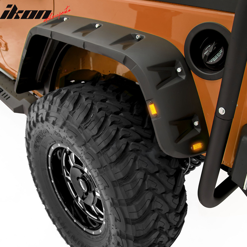 Fits 07-18 Wrangler JK Pocket Rivet V2 Style Fender Flares w/ LED Side Maker