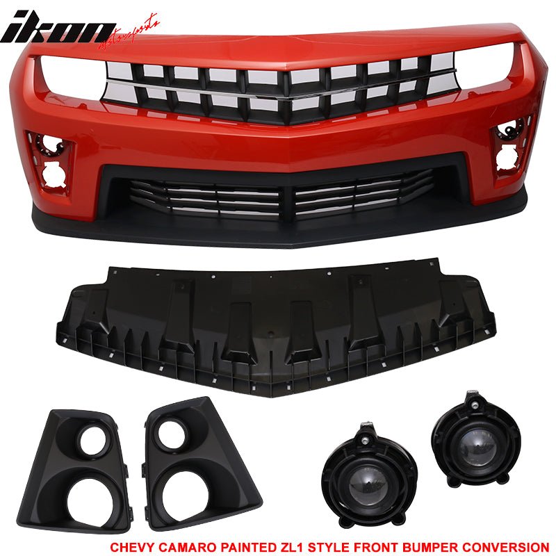 Fits 10 - 13 Camaro ZL1 Front Bumper Paintedinferno Orange MetallicIkon Motorsports