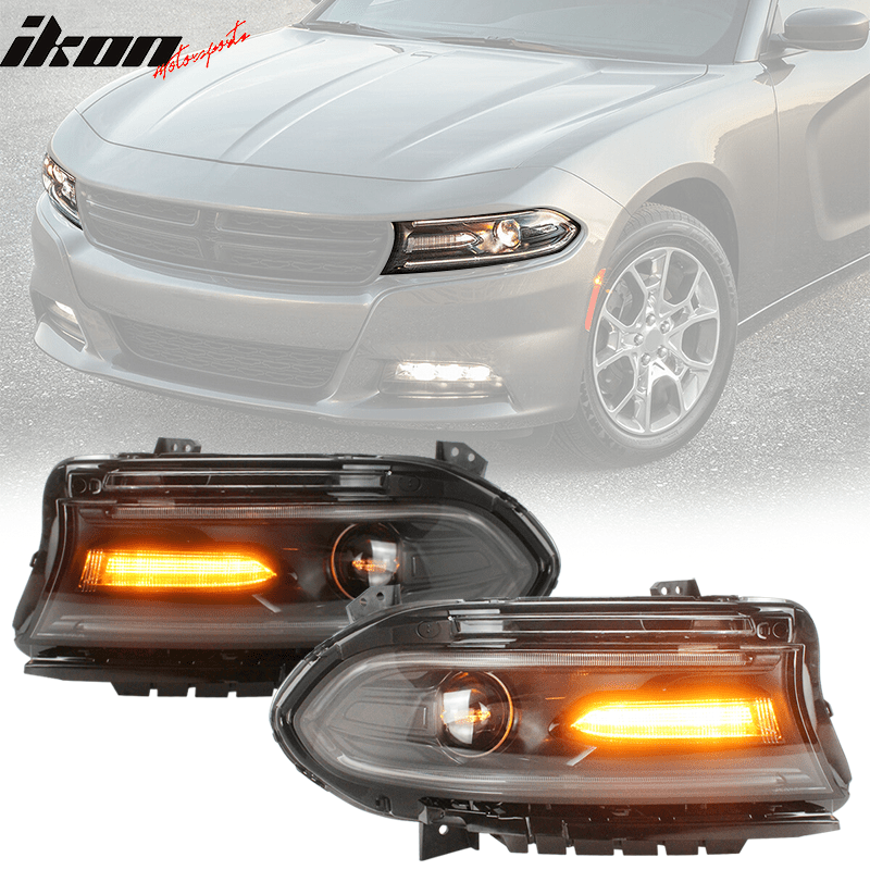 Fits 15 - 23 Dodge Charger Sequentialindicator LED DRL HeadlightsIkon Motorsports