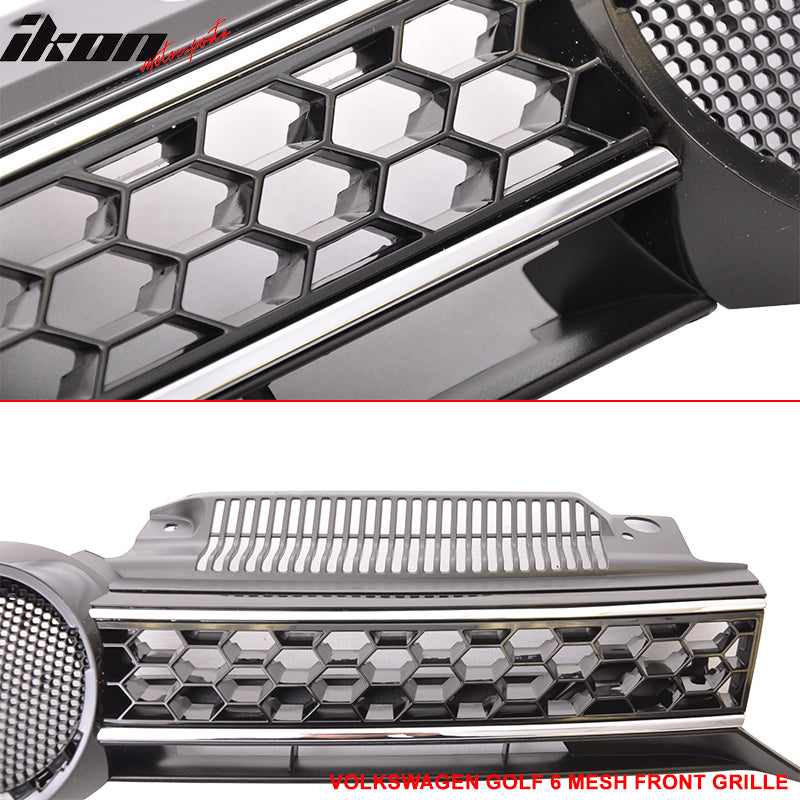 Black Honeycomb Grille With Chrome Trim For 2010-2014 VW MK6 Golf, GTI & Jetta Sportwagen - Direct Replacement