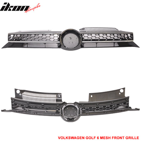 Fits 10-14 VW Golf MK6 Mesh GTI Style Black Chrome Front Grille Logo Base - ABS