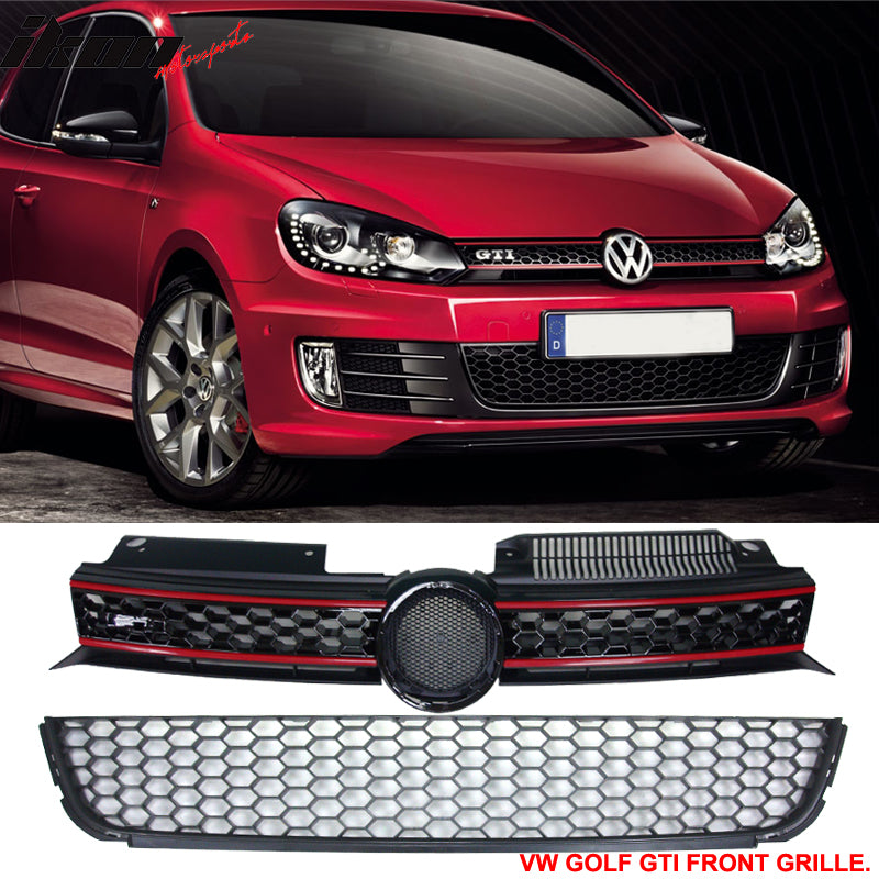 Fits 10-14 Golf MK6 Mesh Honeycomb GTI Black Front Upper+Lower Grille