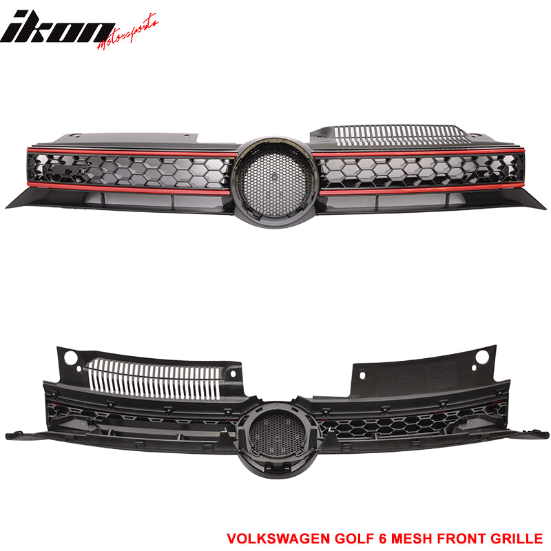 Fits 10-14 Golf MK6 Mesh GTI Style Black Red Front Grille Logo Base - ABS