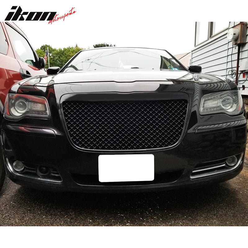 Grille Compatible With 2011-2014 Chrysler 300 & 300C, B Style ABS BlackFront Bumper Hood Grill by IKON MOTORSPORTS, 2012 2013