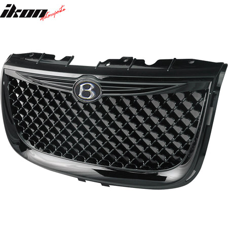 Compatible With 1999-2004 Chrysler 300M Diamond Black Mesh Hood Grille Cover Grill - ABS