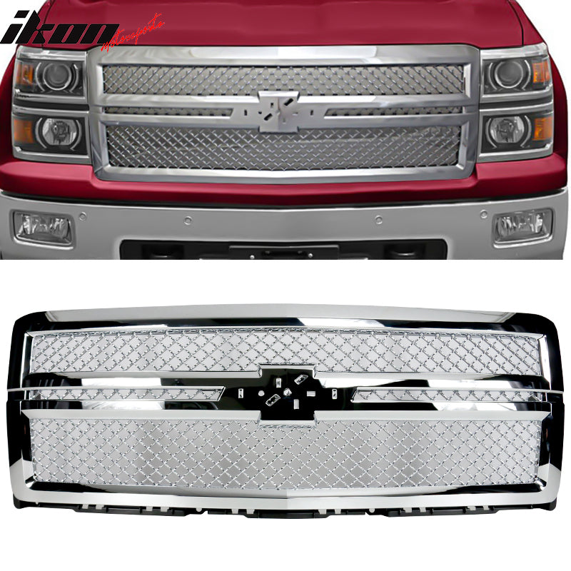 2014-2015 Chevy Silverado 1500 B Style Silver Front Bumper Grille ABS