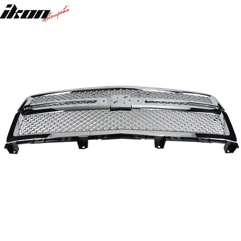 IKON MOTORSPORTS Front Upper Grille, Compatible with 2014-2015 Chevy Silverado 1500, B Style Chrome ABS Plastic Replacement Front Bumper Hood Grill 1PC