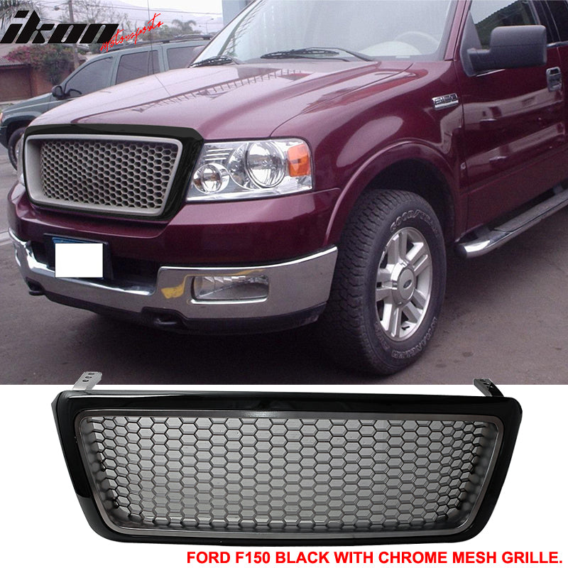 Fits 04-08 Ford F150 F-150 Black Chrome Mesh Hood Grille ABS Grill