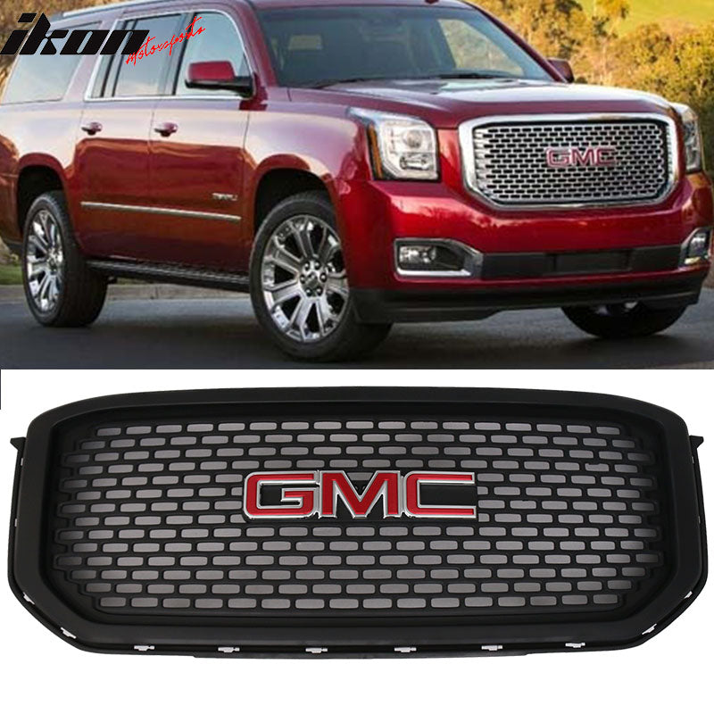 Grille Compatible With 2015-2016 GMC Yukon XL, Mesh Style Front Grille Grill ABS Black by IKON MOTORSPORTS