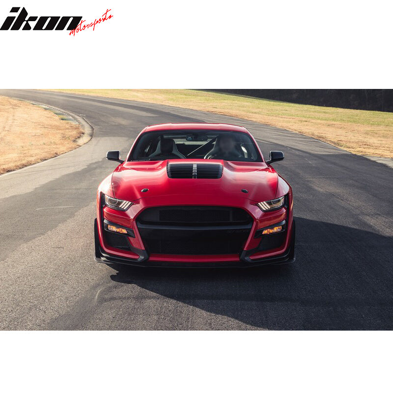 IKON MOTORSPORTS, Hood Compatible with 2018-2023 Ford Mustang, GT500 Style Aluminum Front Hood Black