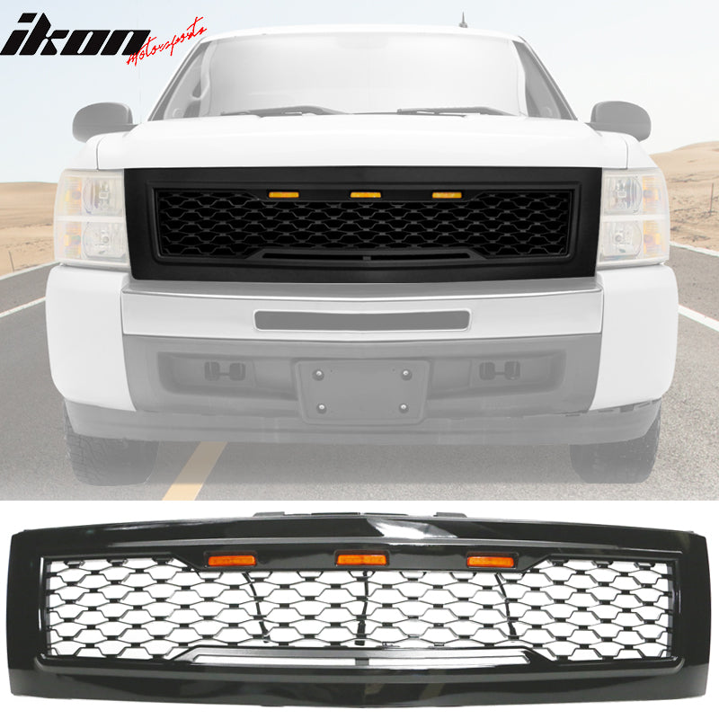 Fits 07-13 Chevy Silverado 1500 Front Bumper Hood Mesh Grille - Gloss Black