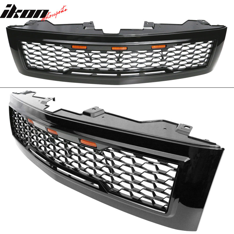 Fits 07-13 Chevy Silverado 1500 Front Bumper Hood Mesh Grille - Gloss Black