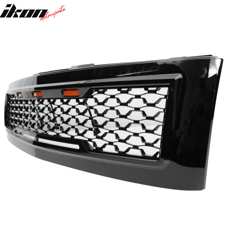 Fits 07-13 Chevy Silverado 1500 Front Bumper Hood Mesh Grille - Gloss Black