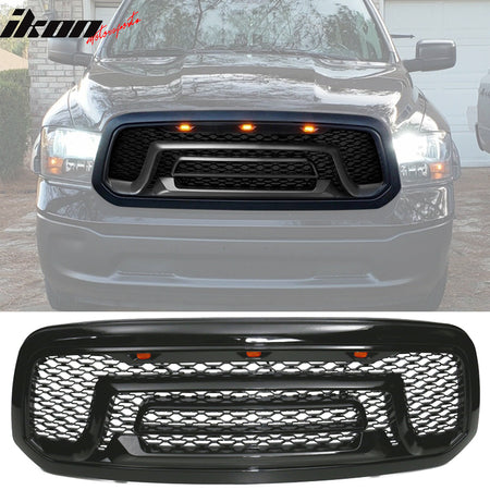 Fits 13-23 Dodge Ram 1500 Rebel Style Front Bumper Hood Mesh Grille Gloss Black