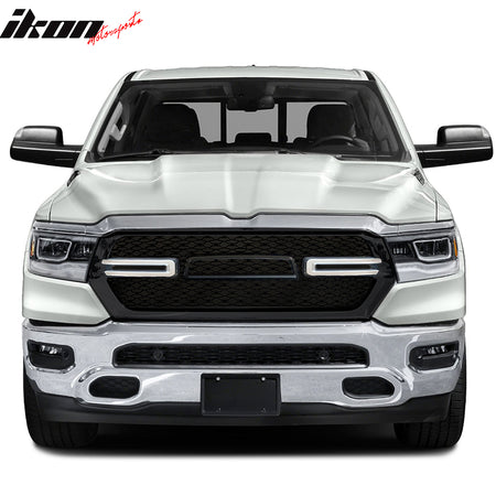 Fits 19-24 Dodge Ram 1500 Front Bumper Hood Upper Mesh LED Grille - Gloss Black