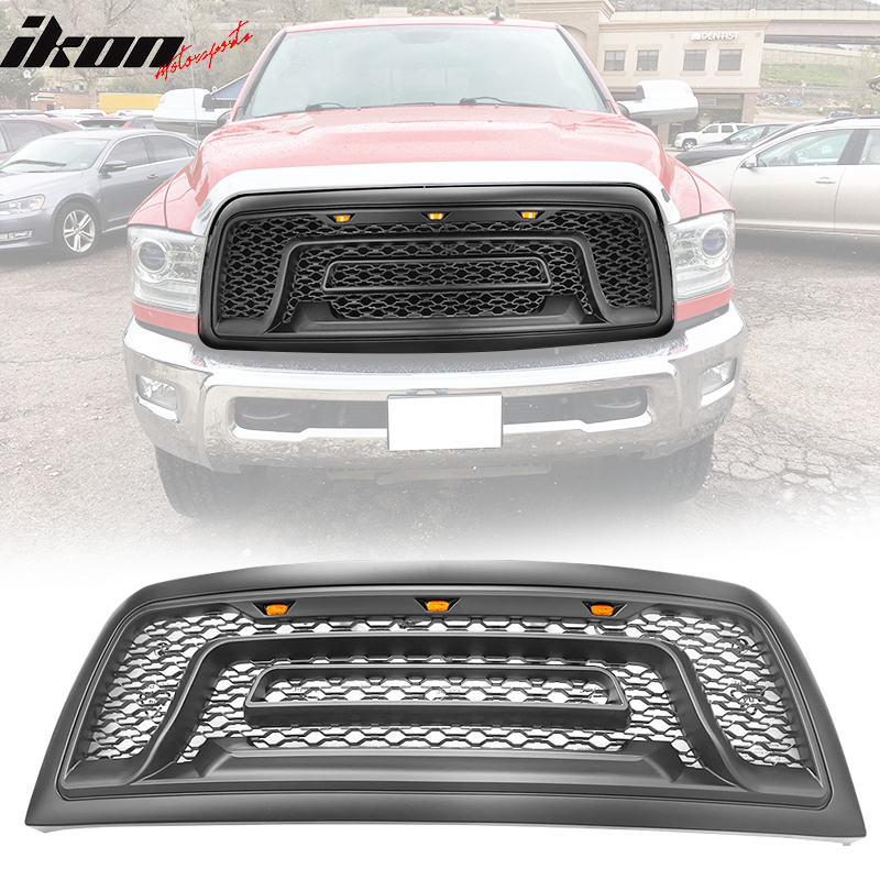 IKON MOTORSPORTS, Grille Compatible With 2010-2018 Dodge Ram 2500 3500, Mesh Upper Grill Shell with Signal