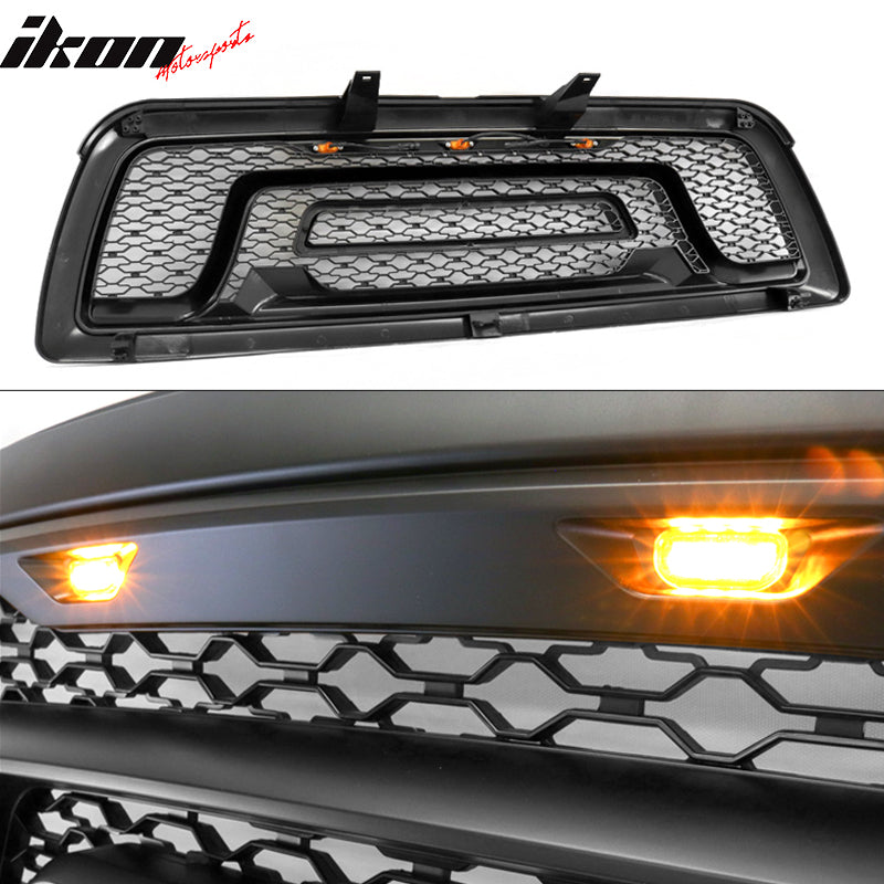 IKON MOTORSPORTS, Grille Compatible With 2010-2018 Dodge Ram 2500 3500, Matte Black Mesh Front Bumper Hood Upper Grill Shell with Signal, 2011 2012 2013 2014 2015 2016 2017
