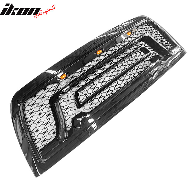 IKON MOTORSPORTS, Grille Compatible With 2010-2018 Dodge Ram 2500 3500, Gloss Black Mesh Front Bumper Hood Upper Grill Shell with Signal, 2011 2012 2013 2014 2015 2016 2017