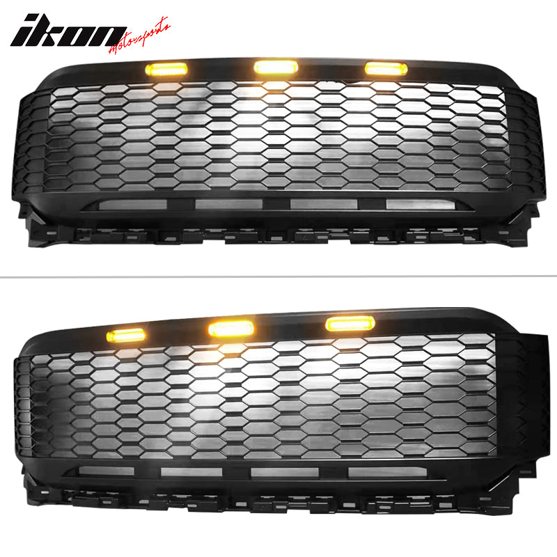 Fits 2021-2023 Ford F-150 Front Mesh Hood Grill Grille ABS R Style W/LED