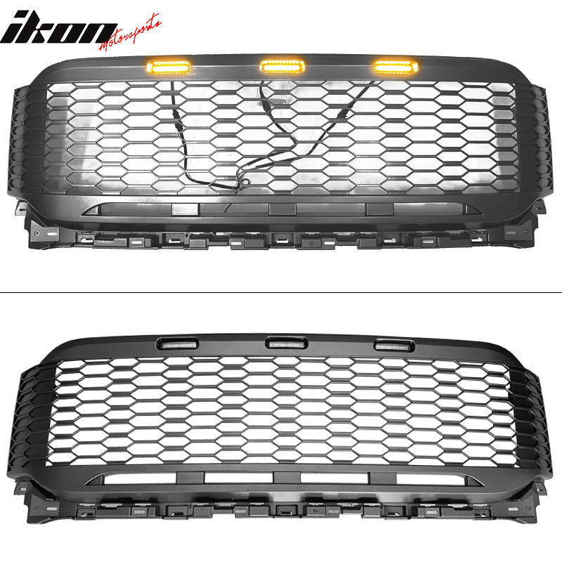 Fits 2021-2023 Ford F-150 Front Mesh Hood Grill Grille ABS R Style W/LED