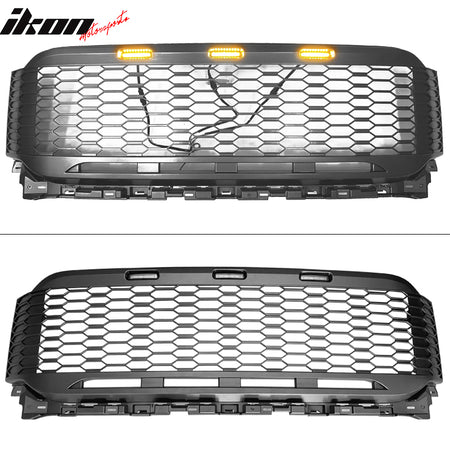 Fits 2021-2023 Ford F-150 Front Mesh Hood Grill Grille ABS R Style W/LED